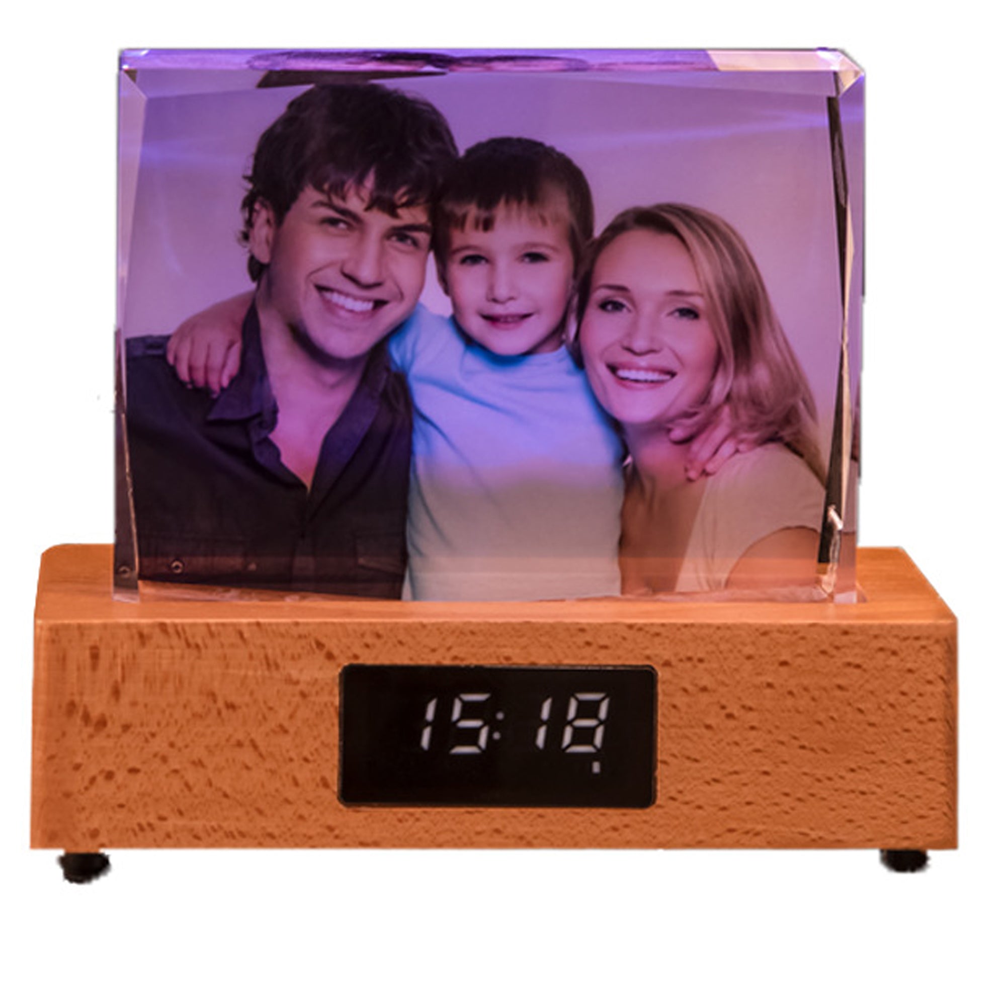 Photo Custom 3D Crystal with Bluetooth Music Speaker + 7 Color LED Night Light, Wooden Base,   Personalized Photo Engraved Inside The Crystal with Your Own Picture for Husband, Wife, Mom, Dad, Men, Women, Great for Memorials and Anniversaries